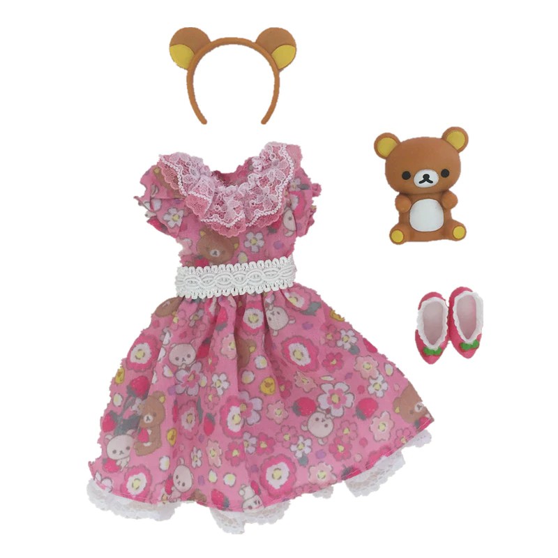 Original Licca doll accessories dress bear headband strawberry shoes for licca doll 1/6  doll dress