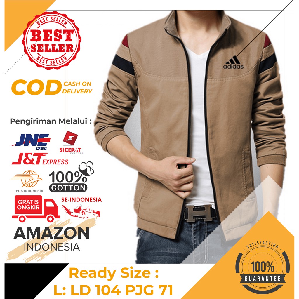 OUTERWEAR PAKAIAN PRIA JAKET ADIDAS WARNA BROWN KEREN BAHAN BABYTERRY BEST QUALITY MURAH CASUAL