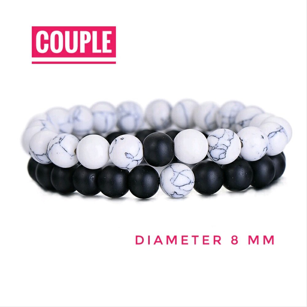 Gelang Couple Batu Black Onix Dan Pirus Putih Hitam Putih Ying Yang