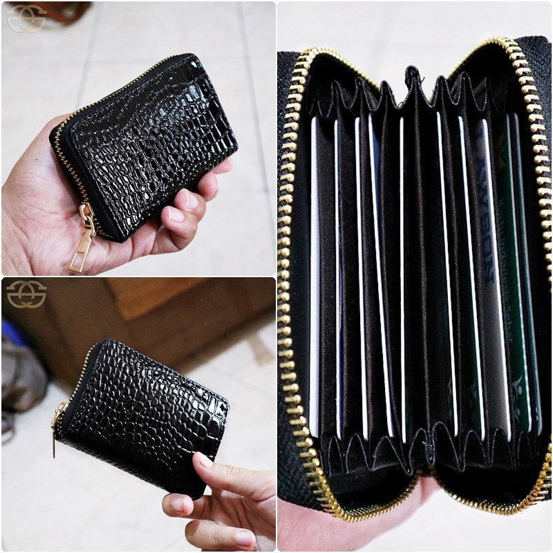 Dompet Kartu Resleting Croco serat kayu 6649 Card holder THR