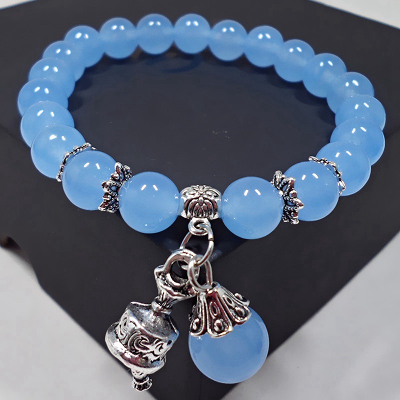 Fancyqube Gelang Tangan Manik-Manik Batu Chalcedony Kristal Handmade Gaya Etnik Untuk Wanita-BL1