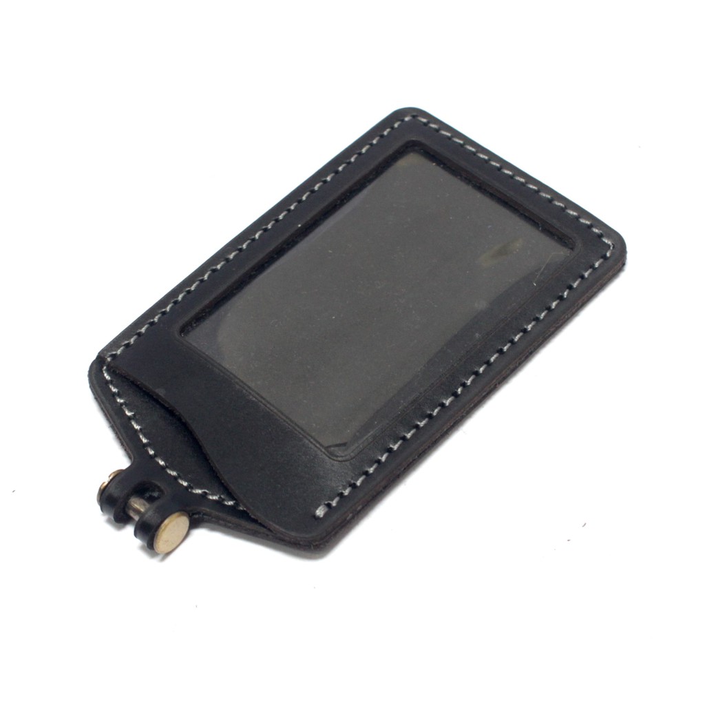 gantungan dompet ID card kulit hitam - tali id card holder - PHID828