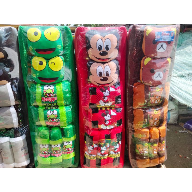 kasur lipat lantai bulu rasfur karakter 7 boneka 160x180x6cm