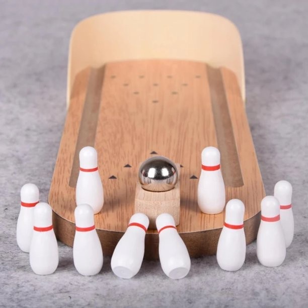 mini bowling, Mainan bowling tangan kelereng, wooden bowling