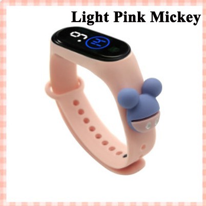 Jam Tangan Elektronik Tahan Air IP67 Motif Kartun Anak Laki-laki Perempuan LED Minimalis Gelang-Light Pink Mickey