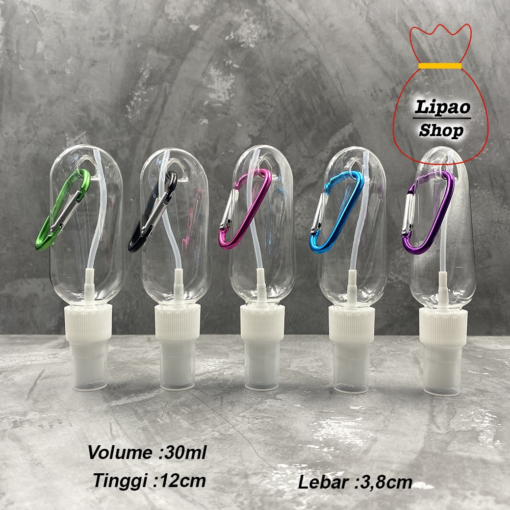 Botol Spray 30ml Plastik + Gantungan Carabiner Sanitizer Travel Size