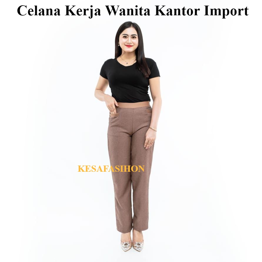 Celana Kerja Wanita Kantor Import Pinggang Karet Elastis Terbaru Casual Kasual Bahan Katun Grasella