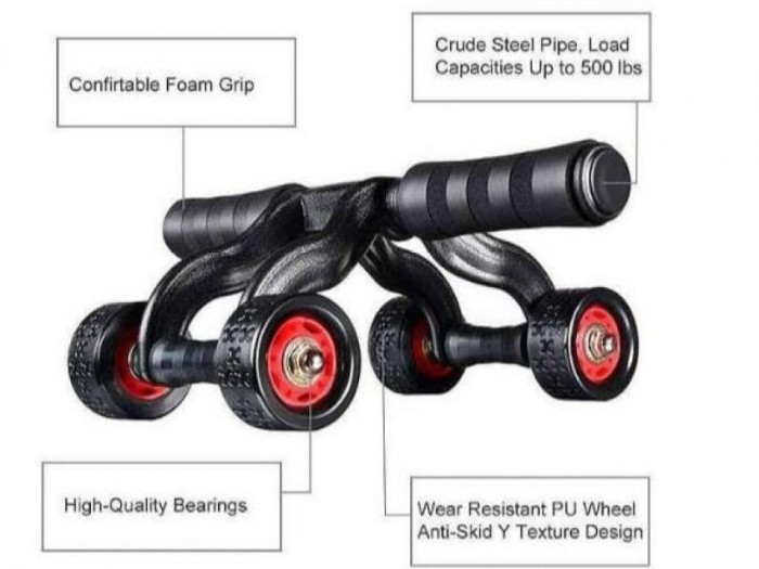 AB Wheel Roller 4 Wheel AB Roda 4 Alat bantu Gym ABS Otot Perut Lengan