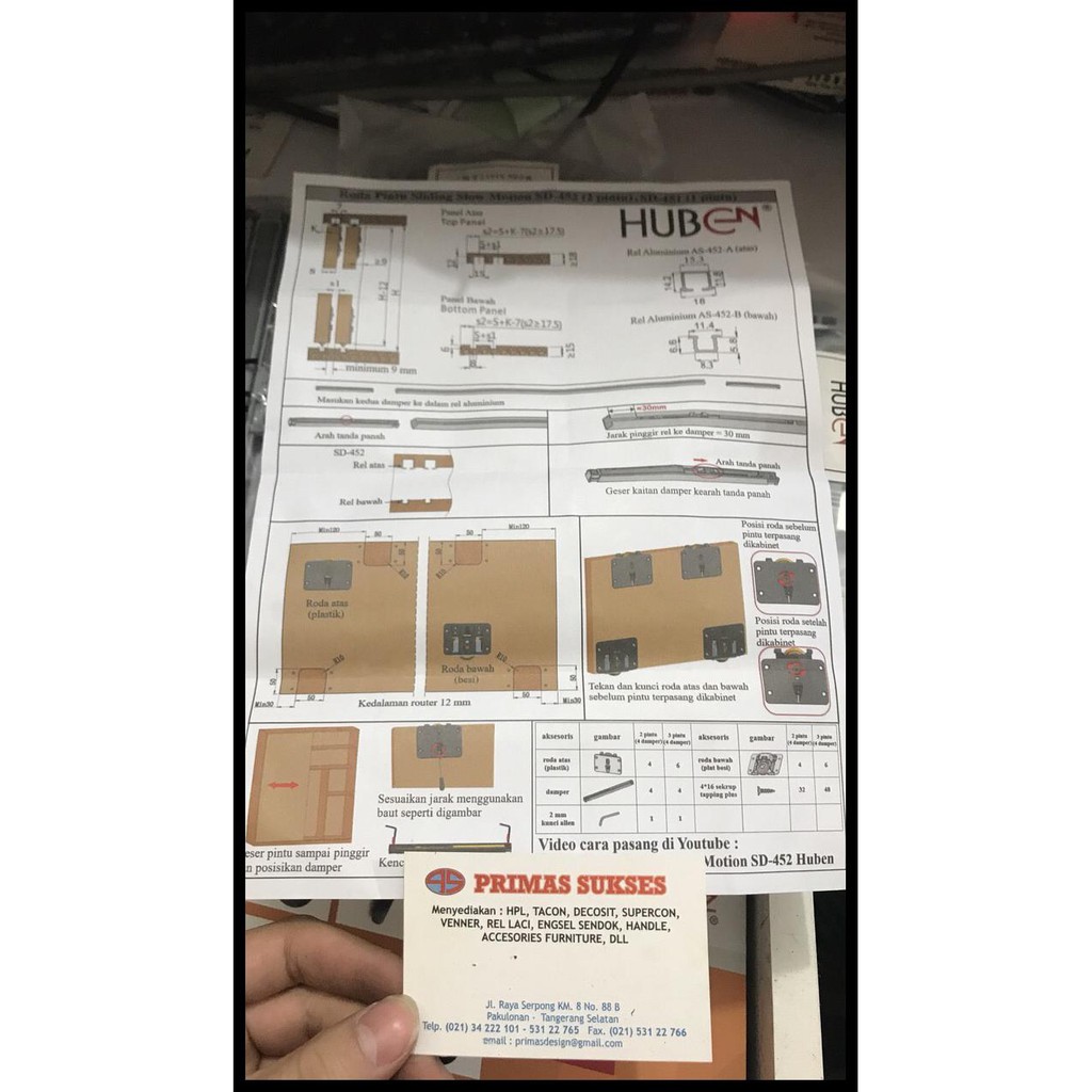 Produk Terbaik - Roda Tanpa Rel Pintu Lemari Sliding Geser Slowmotion Huben 452 / 2 Pnt