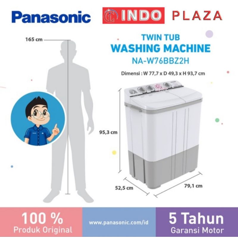 MESIN CUCI PANASONIC 2 TABUNG 7.5 KG / 7.5KG LOW WATT NA-W76BBZ