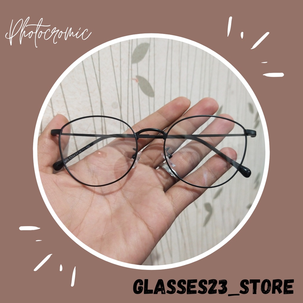 KACAMATA PHOTOCROMIC FRAME OPTIK FASHION VINTAGE OVAL BLUERAY ANTI RADIASI WANITA/PRIA