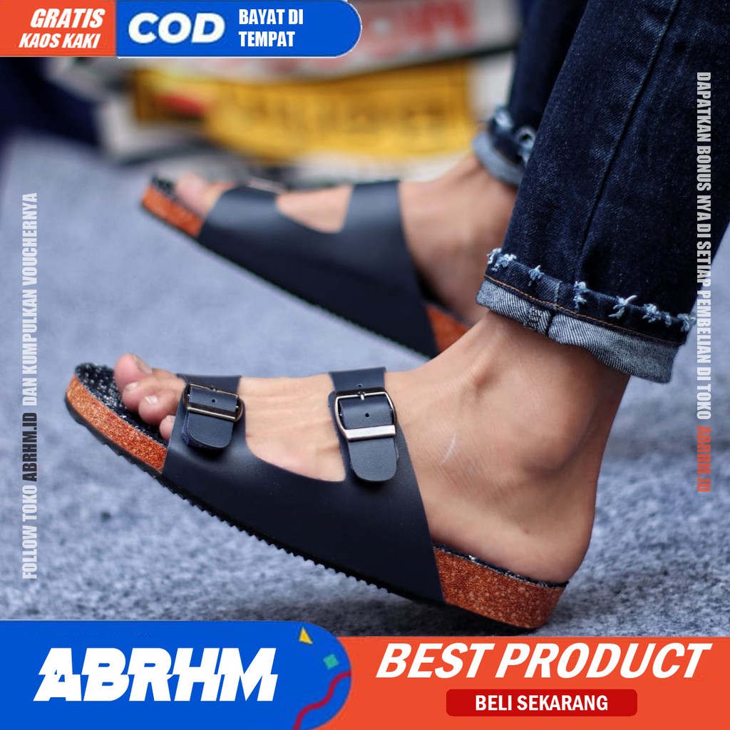 ABRHM x KENCI Sandal Slide Pria Sandal Slop Pria Kulit Pu Ori Distro Sendal Selop Cowok / Cowo Keren