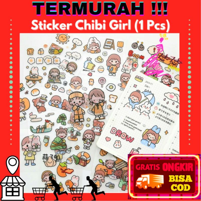 

[1 Lembar] Sticker Girl Imut Decor DIY Scrapbook Chibi Girl / Stiker Lucu Dekorasi Buku Catatan