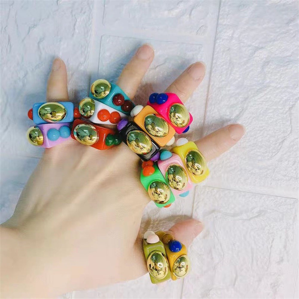 Needway  Men Finger Rings 2021 New Style Thumb Rings Rings Metal Ball Rectangle Square Candy Color Resin Geometric Korea Fashion Jewelry/Multicolor