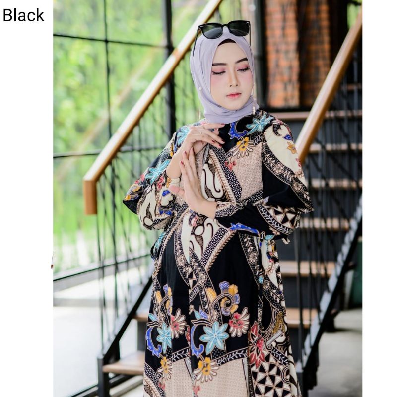 TERUSAN DRESS BATIK MODERN KERJA KANTOR WANITA BAJU FASHION GAMIS MUSLIM HIJAB MODIS MURAH