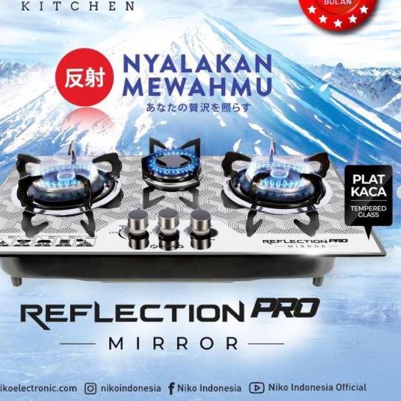 Kompor tanam gas kaca 3 tungku NIKO