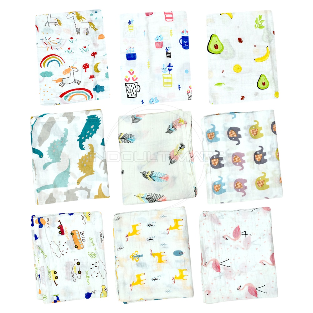 (120 x 120 CM) Selimut Kain Bedong Bayi Baru Lahir Muslin + FREE POUCH 100% BC-107 Katun Swaddle Baby New Born