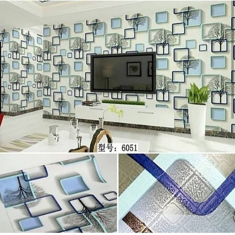 1 Kg 1 Roll wallpaper dinding motif kotak Biru