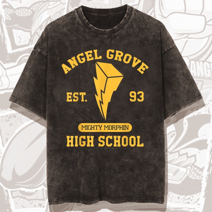 Anime 90's Vintage Wash T-shirt Power Rangers "Angel Grove High School