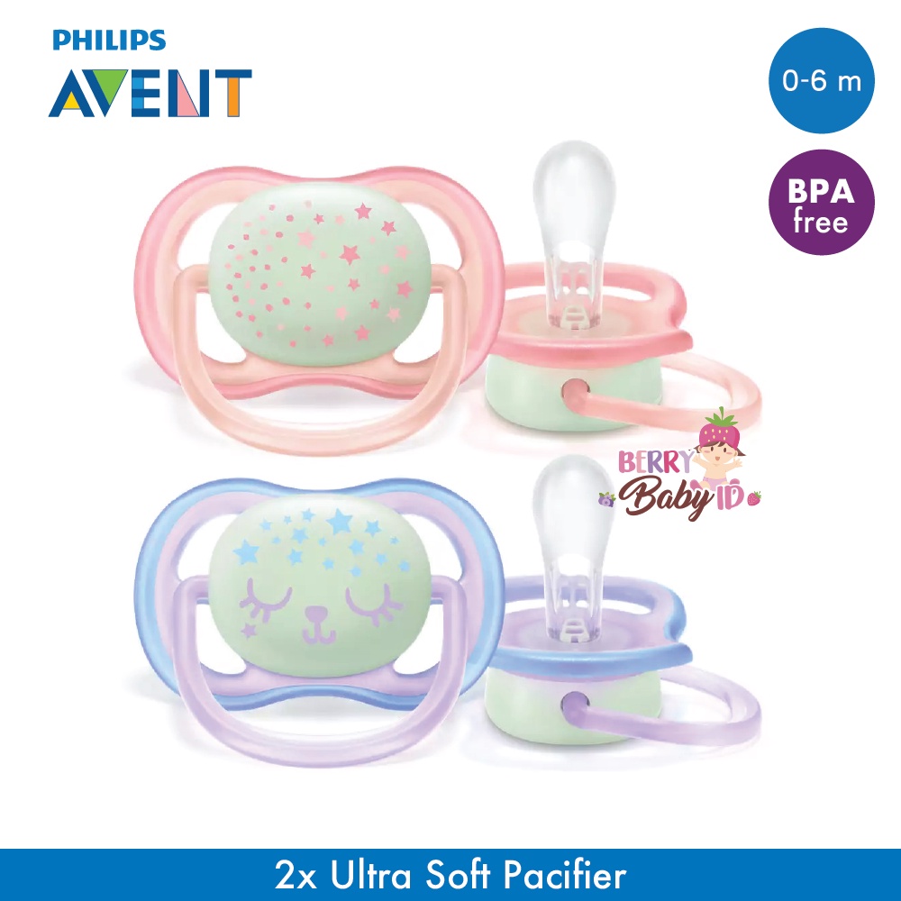 Philips Avent Ultra Air Night Empeng Bayi Soother Night Time 0-6 Month Berry Mart