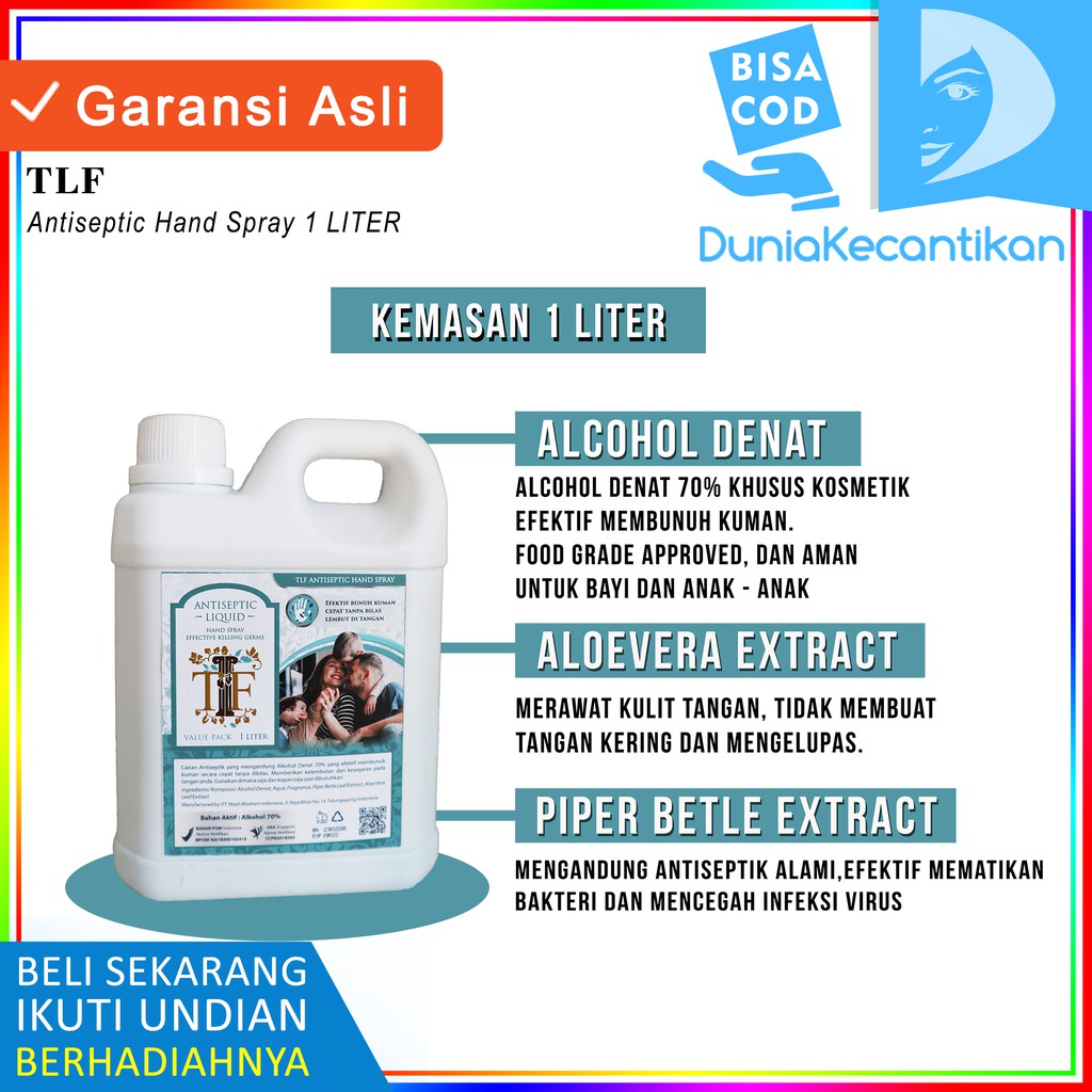 Hand Sanitizer Cair 1 Liter TLF BPOM / Hand Sanitizer Liquid / Antiseptik Anti Virus Spray Liquid 1L