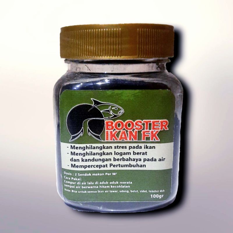 BOOSTER IKAN FK (isi 100gr) Berfungsi untuk Menghilangkan Stress pada Ikan, Menghilangkan Logam Berat dan Kandungan Berbahaya pada Air, Mempercepat Pertumbuhan Ikan Bisa untuk semua ikan air tawar, udang, belut, sidat, lobster, dsb