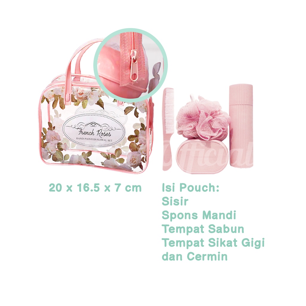 Shifra Pouch Tempat Kosmetik Travel Paris Pink Gray Mint Polos atau Dengan Isi (Free Random Stickers)