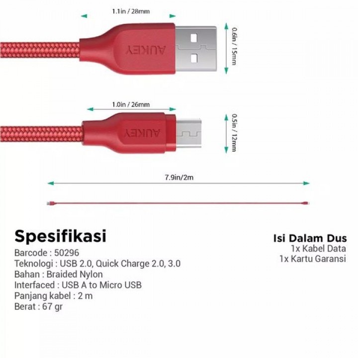 82 AUKEY CB-BAM2 - Braided Nylon USB 2.0 to Micro USB Cable - 2M