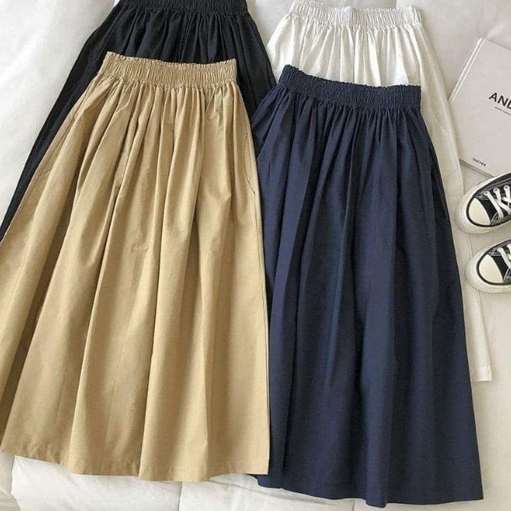 Paling Sesuai.. Rok 3/4 Wanita Korea Bawahan Rok Wanita Bahan Cotton Linen