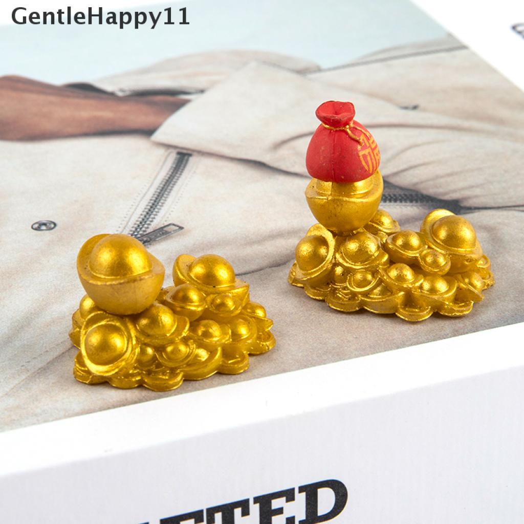 Gentlehappy Mini Menguntungkan Emas Ingot Ornamen Beruntung Yuanbao Fengshui Dekorasi Kerajinan Rumah Boneka