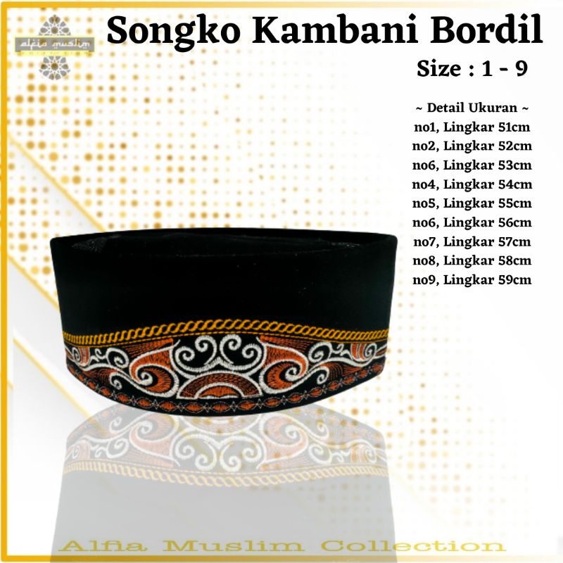 Peci Kopiah Songko Kambani Soga Bordil Peci Hitam Bordil