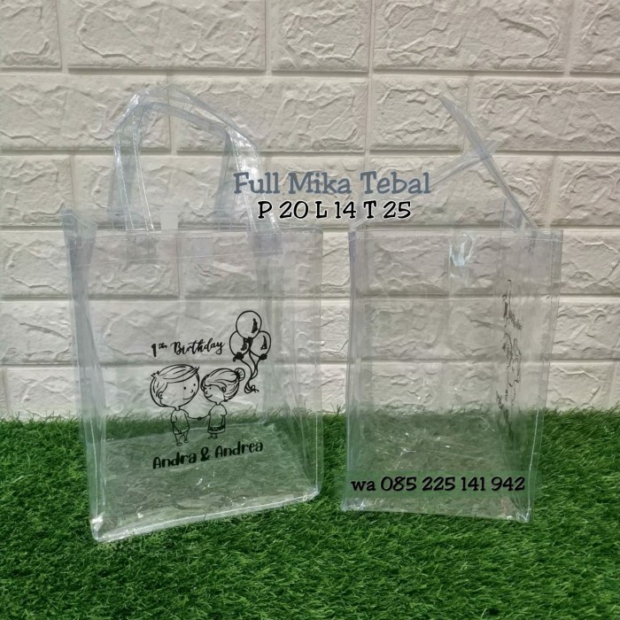 

SALE Goodie Bag Ulang Tahun / Tas Plastik Full Mika Hampers Bening + Sablon