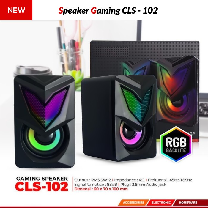 Speaker Gaming RGB CLS - 102 / PC Komputer/Laptop - Esports Speaker Warnet - Gamers LED Backlit
