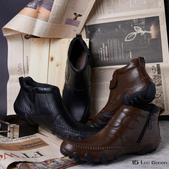 Sepatu Boots Kulit Keren Pria Pantofel Cowok Pantopel Fantofel Hitam