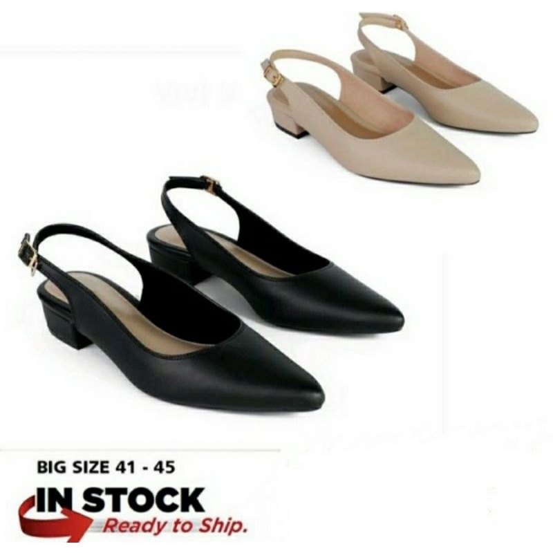 Sendal Sepatu Wanita Big Size 41-45 Semi Formal KULIT Sandal Flat Kantoran Size JUMBO hitam, 45