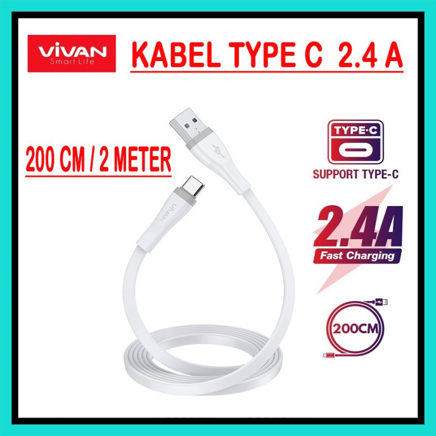 NA - Kabel Type C 200cm Vivan 2A Fast Charging USB Type C 2m sc200s