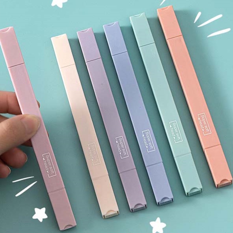 6pcs Spidol Highlighter Ujung Lembut Portable Untuk Stationery Sekolahkantor