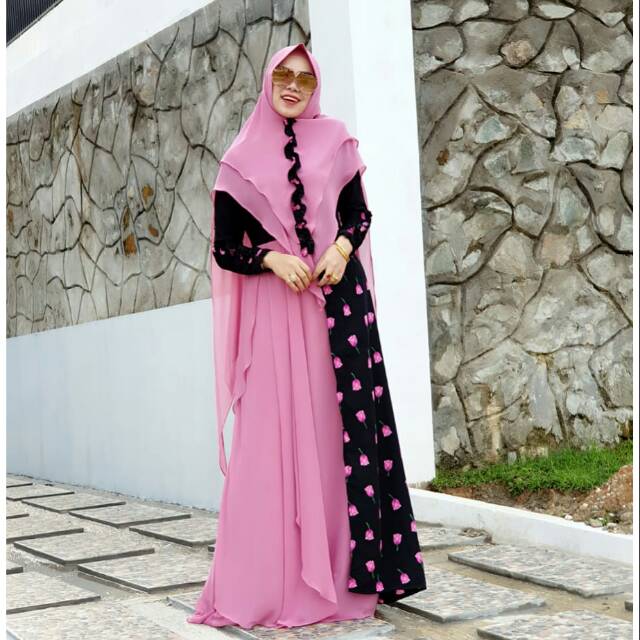 Rosse set gamis syar ' i ori butik.  PO