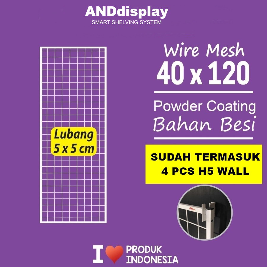 WIREMESH 40x120CM + H5 WALL PUTIH KAWAT RAM DINDING WIRE GRID