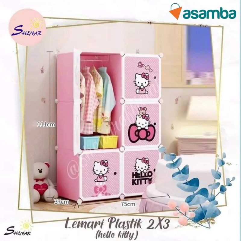 Lemari Pakaian Portable 6 Pintu Hello Kitty (2x3) Shenar Rak Lemari Plastik 6 Kolom