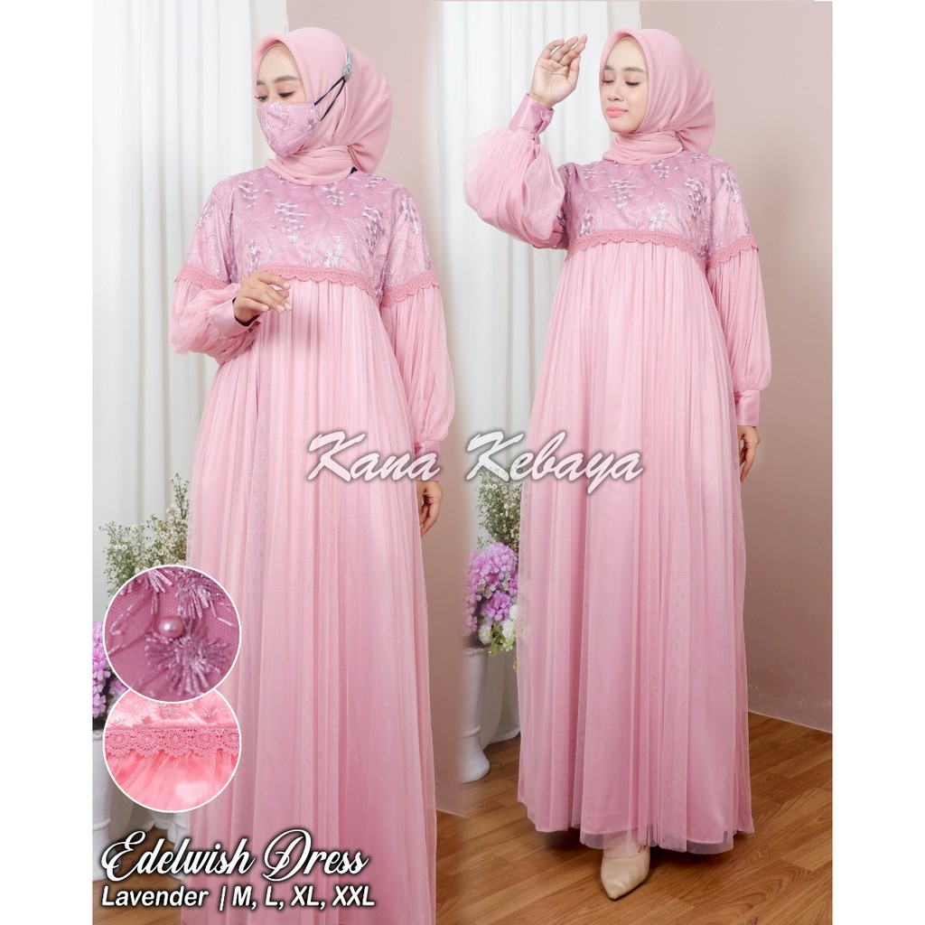 READY GAMIS EDELWISH DRESS ORI/DRESS EDELWISH/GAMIS TULLE/DRESS TULLE/OUT FIT MUSLIM