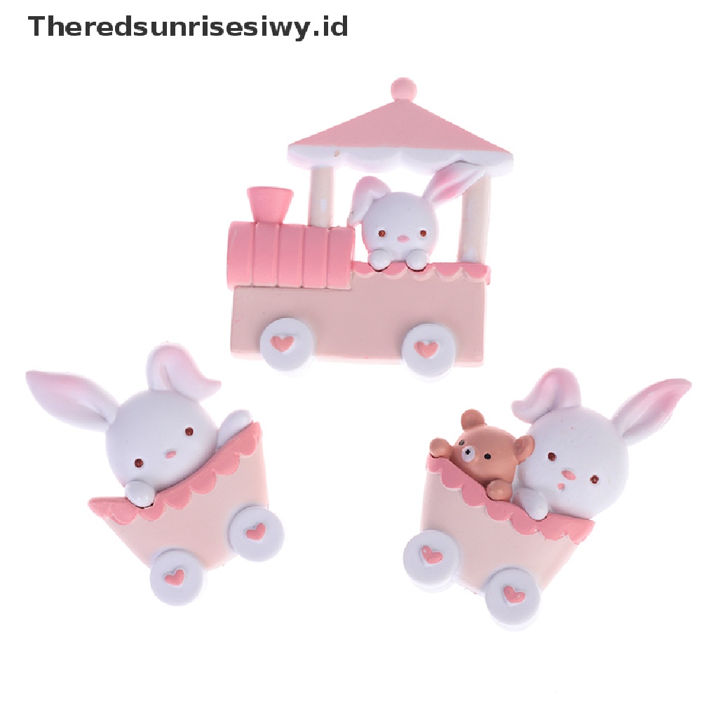 # Alat Rumah Tangga # 3pcs Ornamen Kue Bentuk Kartun Kelinci Kereta Bahan Resin Untuk Dekorasi Pesta Paskah