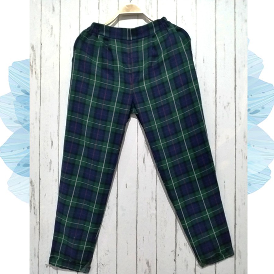 [CYC | COD] REALPICT Tartan Pants Green Celana Baggy Wanita Flanel Premium Tartan Kotak-Kotak Fashion Casual