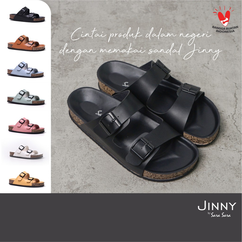 Sara Sara JINNY Sandal Selop Wanita sandal gesper ban dua sandal selop cewek kasual terbaru