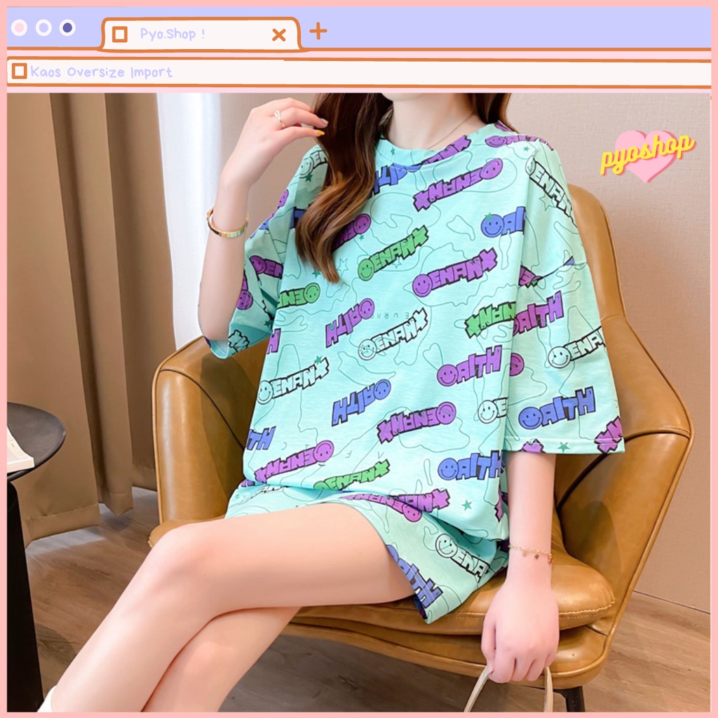 Kaos oversize import jumbo motif SMILE