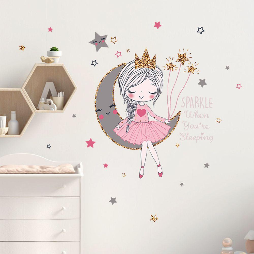 Top Wall Sticker Princess On The Moon Untuk Mempercantik Dinding Kamar Anak Perempuan Untuk Dekorasi Rumah