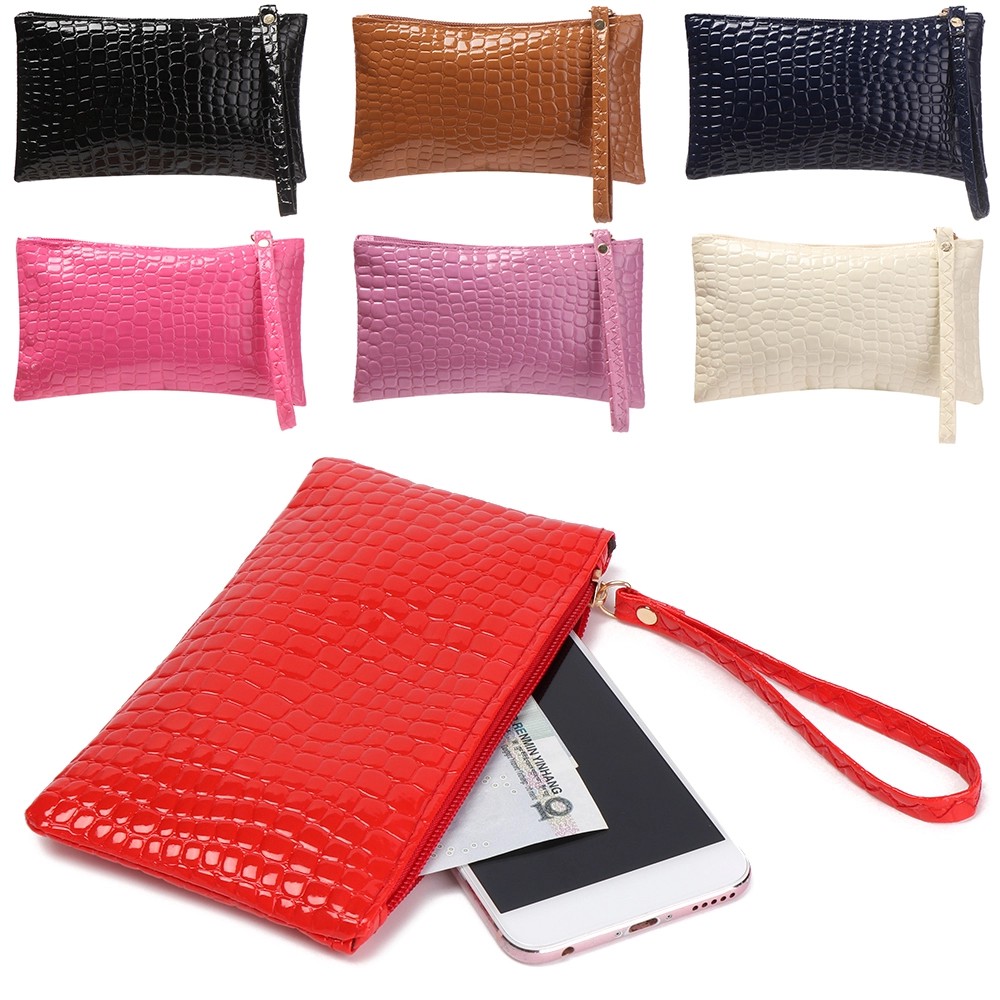 Pouch Dompet Panjang Kulit Glossy Import Pola Buaya