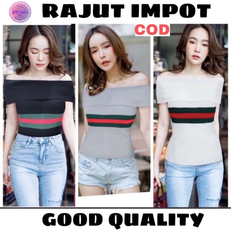 Pakaian Perempuan Dewasa Kekinian Atasan Kaos Rajut Import Wanita Sabrina C181-2