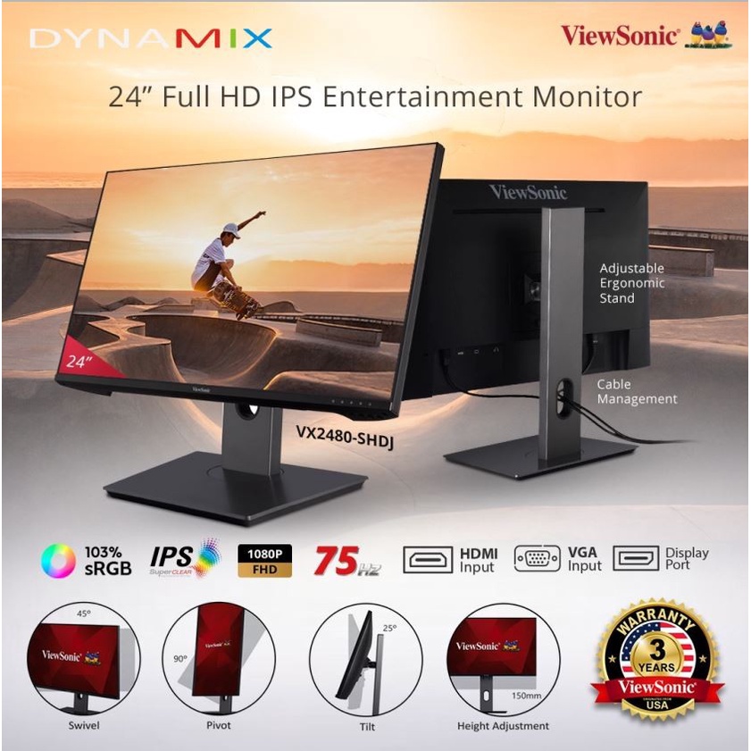 [tanpa palet kayu] Monitor LED 24&quot; ViewSonic VX2480-SHDJ 24&quot; IPS FHD 75Hz 103% sRGB GARANSI RESMI