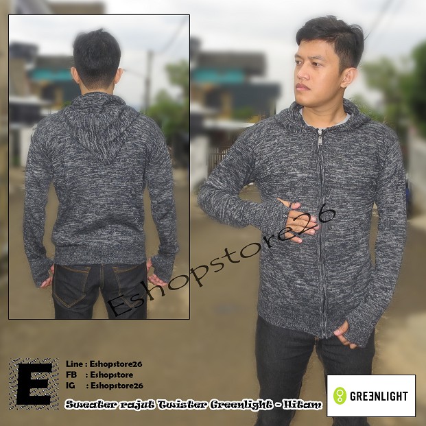 Sweater Rajut Greenlight Pria Premium Two Tone Twister - Hitam